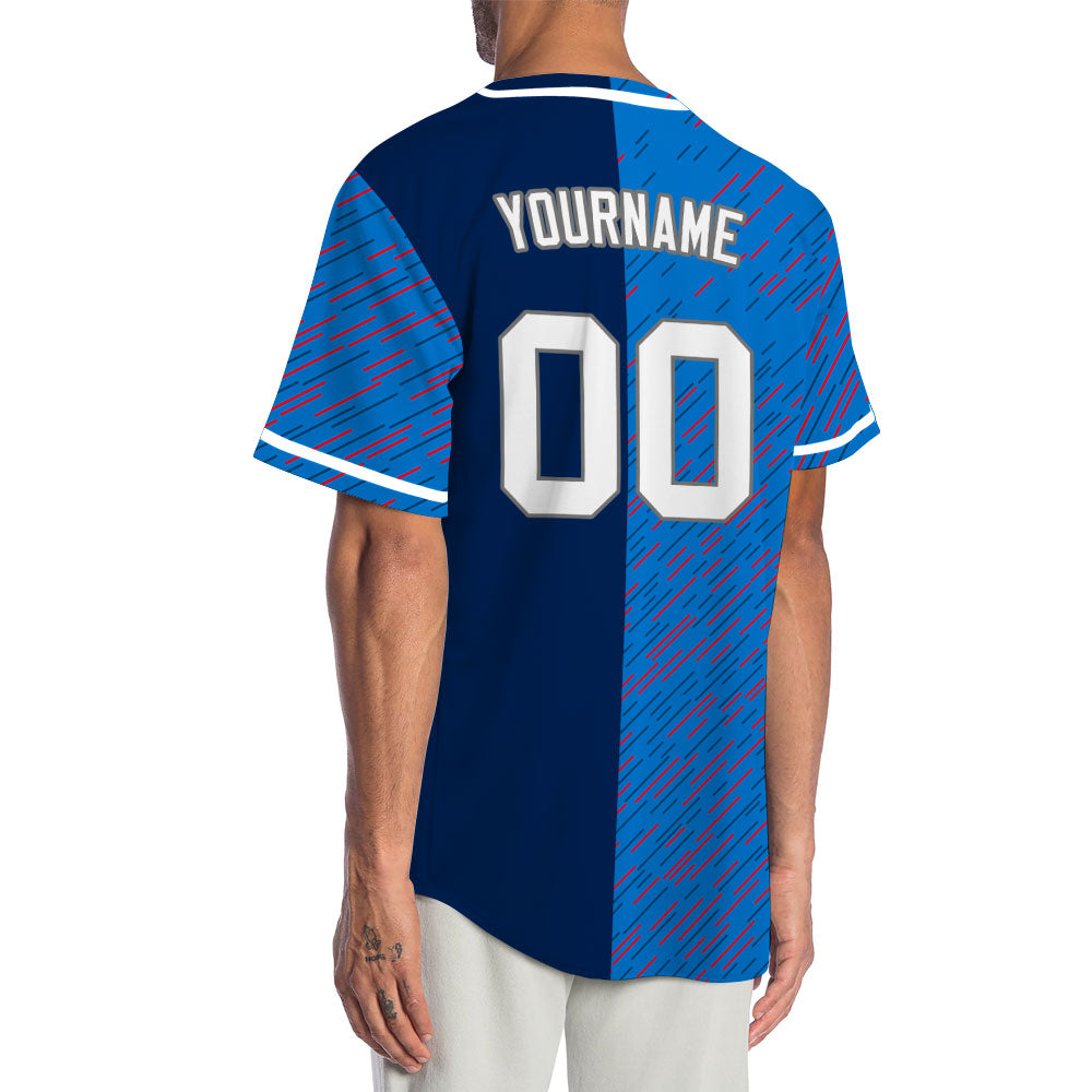 Custom Blue Red Vertical Lines Baseball Jersey