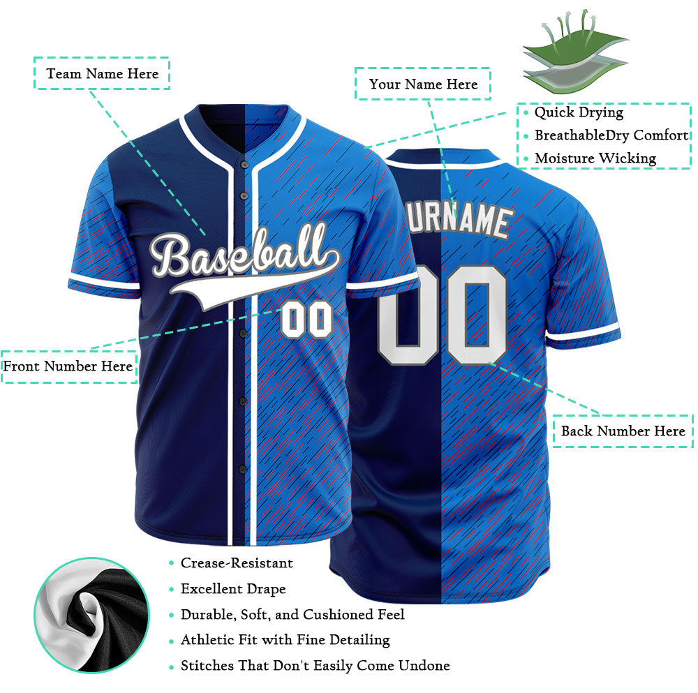 Custom Blue Red Vertical Lines Baseball Jersey