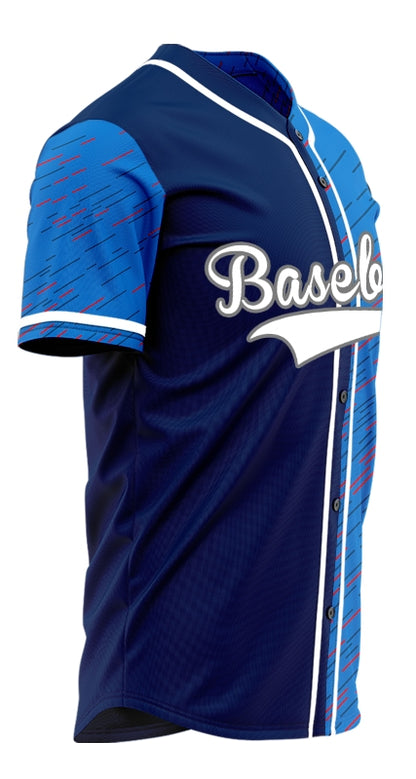 Custom Blue Red Vertical Lines Baseball Jersey