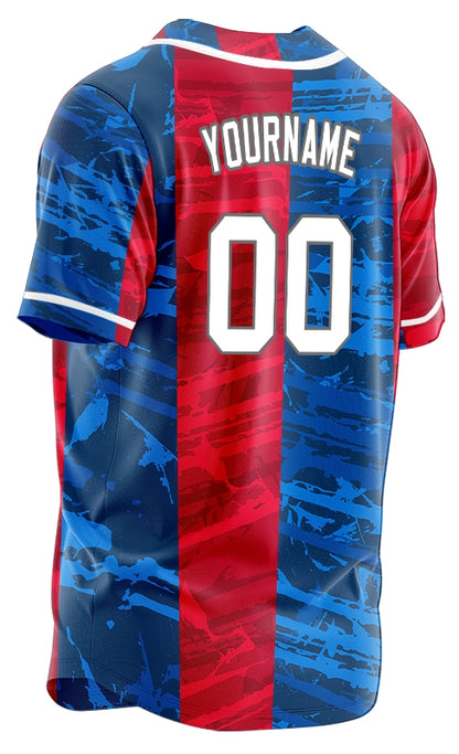 Custom Blue Red Vertical Lines Half Baseball Jersey