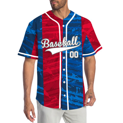 Custom Blue Red Vertical Lines Half Baseball Jersey