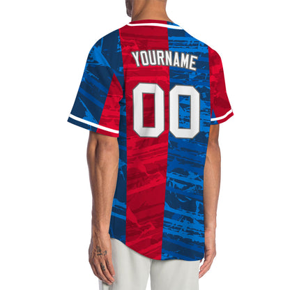 Custom Blue Red Vertical Lines Half Baseball Jersey