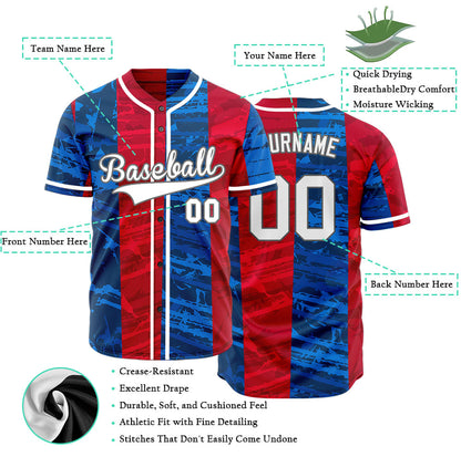 Custom Blue Red Vertical Lines Half Baseball Jersey