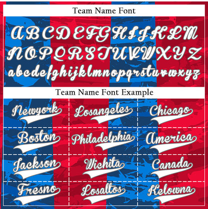 Custom Blue Red Vertical Lines Half Baseball Jersey