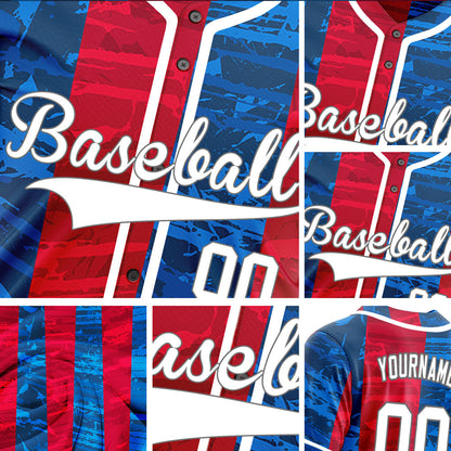 Custom Blue Red Vertical Lines Half Baseball Jersey