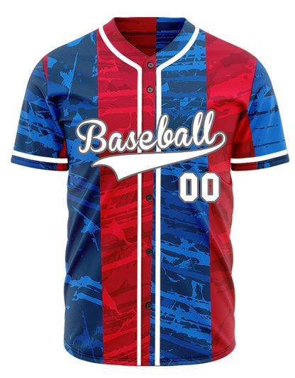 Custom Blue Red Vertical Lines Half Baseball Jersey