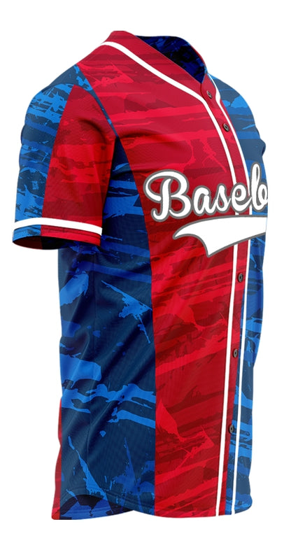 Custom Blue Red Vertical Lines Half Baseball Jersey