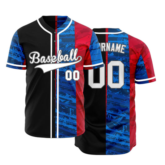 Custom Blue Red White Lines Baseball Jersey