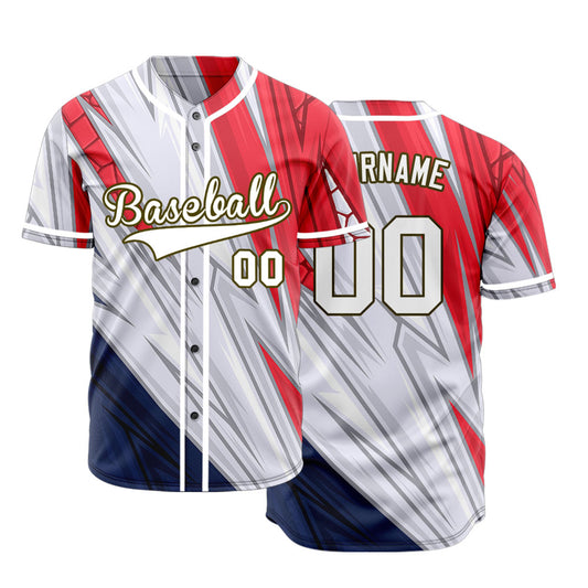 Custom Blue Red White Lines Half Baseball Jersey