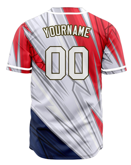 Custom Blue Red White Lines Half Baseball Jersey