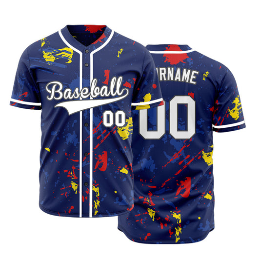Custom Blue Red Yellow Ink Half Baseball Jersey
