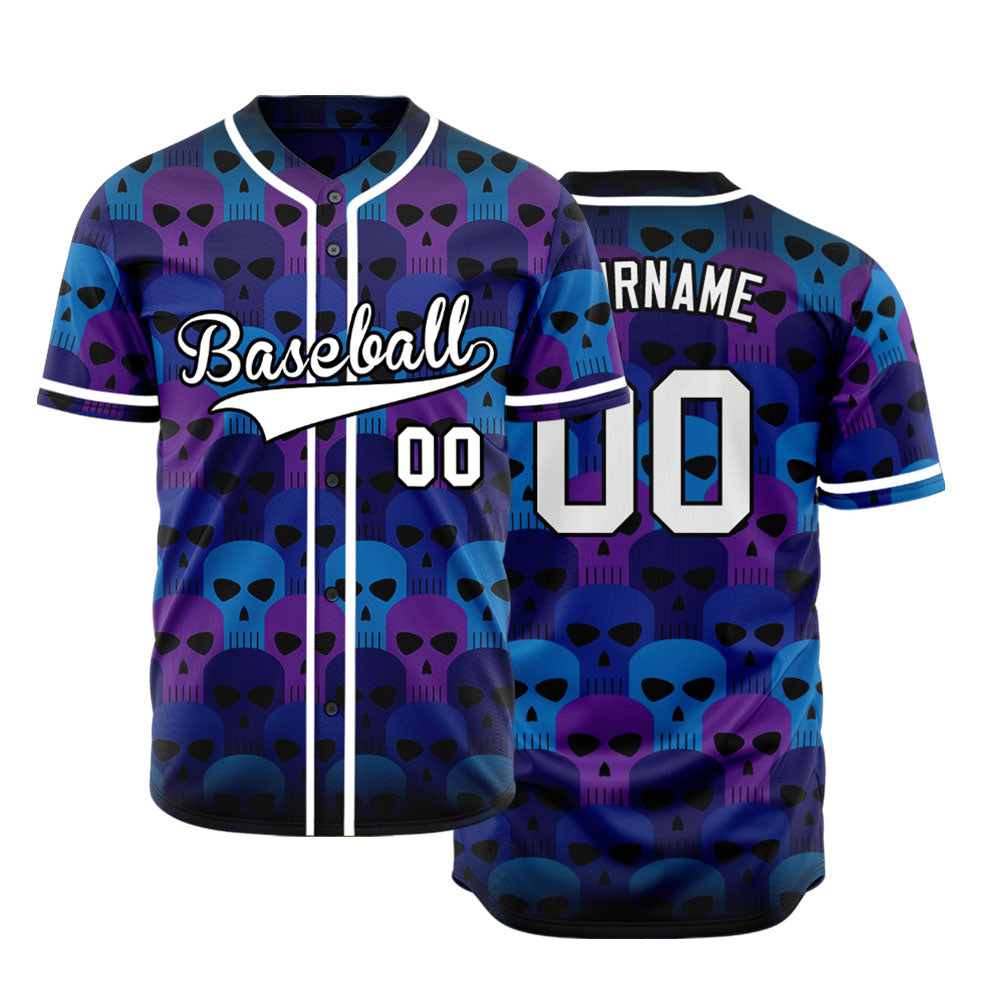 Custom Blue Skull Baseball Jersey