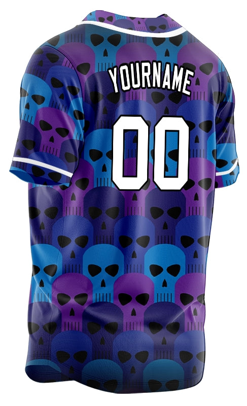 Custom Blue Skull Baseball Jersey