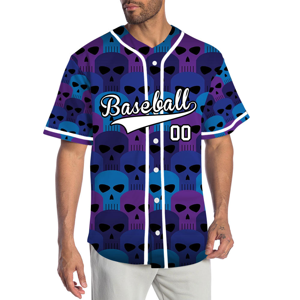 Custom Blue Skull Baseball Jersey