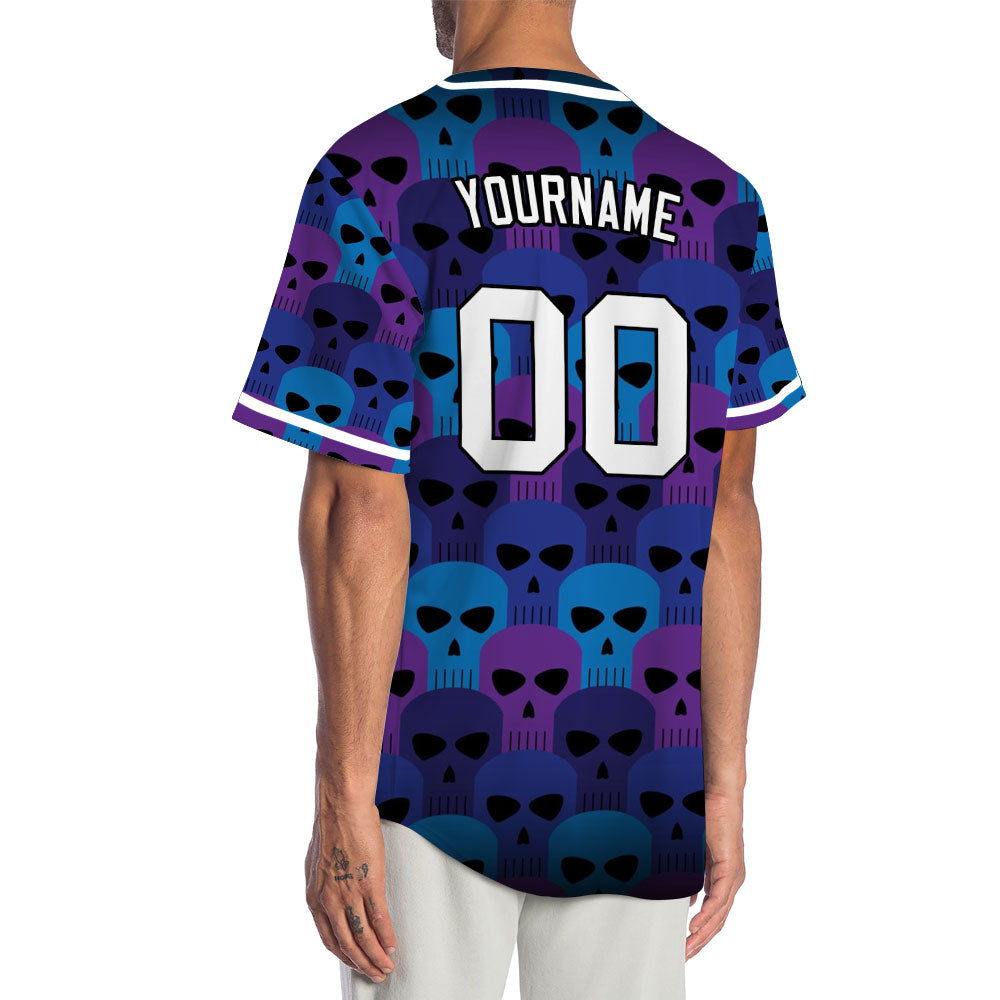 Custom Blue Skull Baseball Jersey