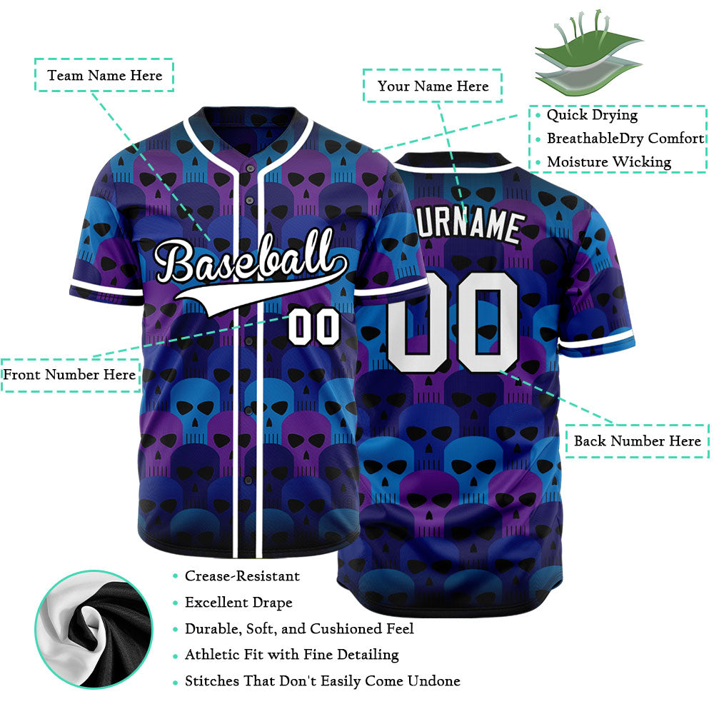 Custom Blue Skull Baseball Jersey