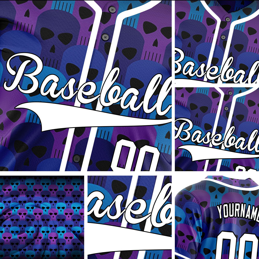 Custom Blue Skull Baseball Jersey