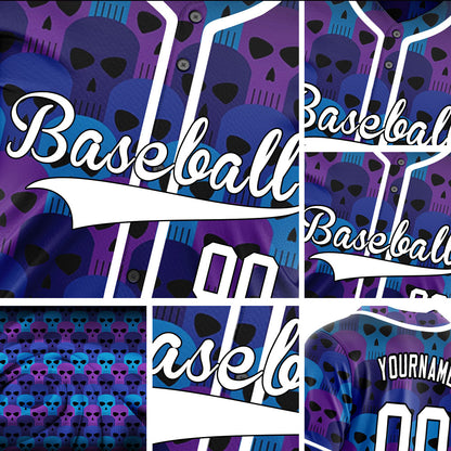 Custom Blue Skull Baseball Jersey