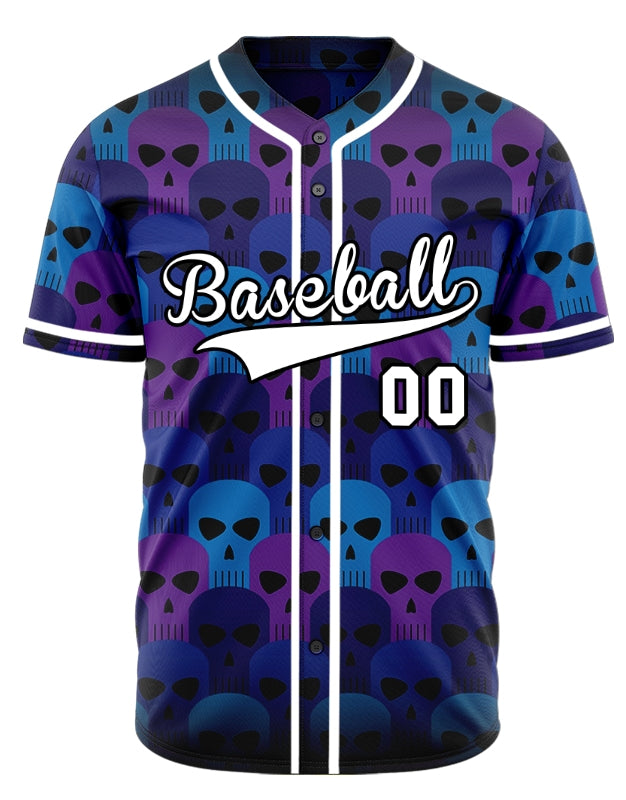 Custom Blue Skull Baseball Jersey