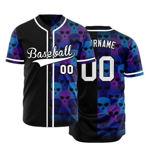 Custom Blue Skull Half Baseball Jersey