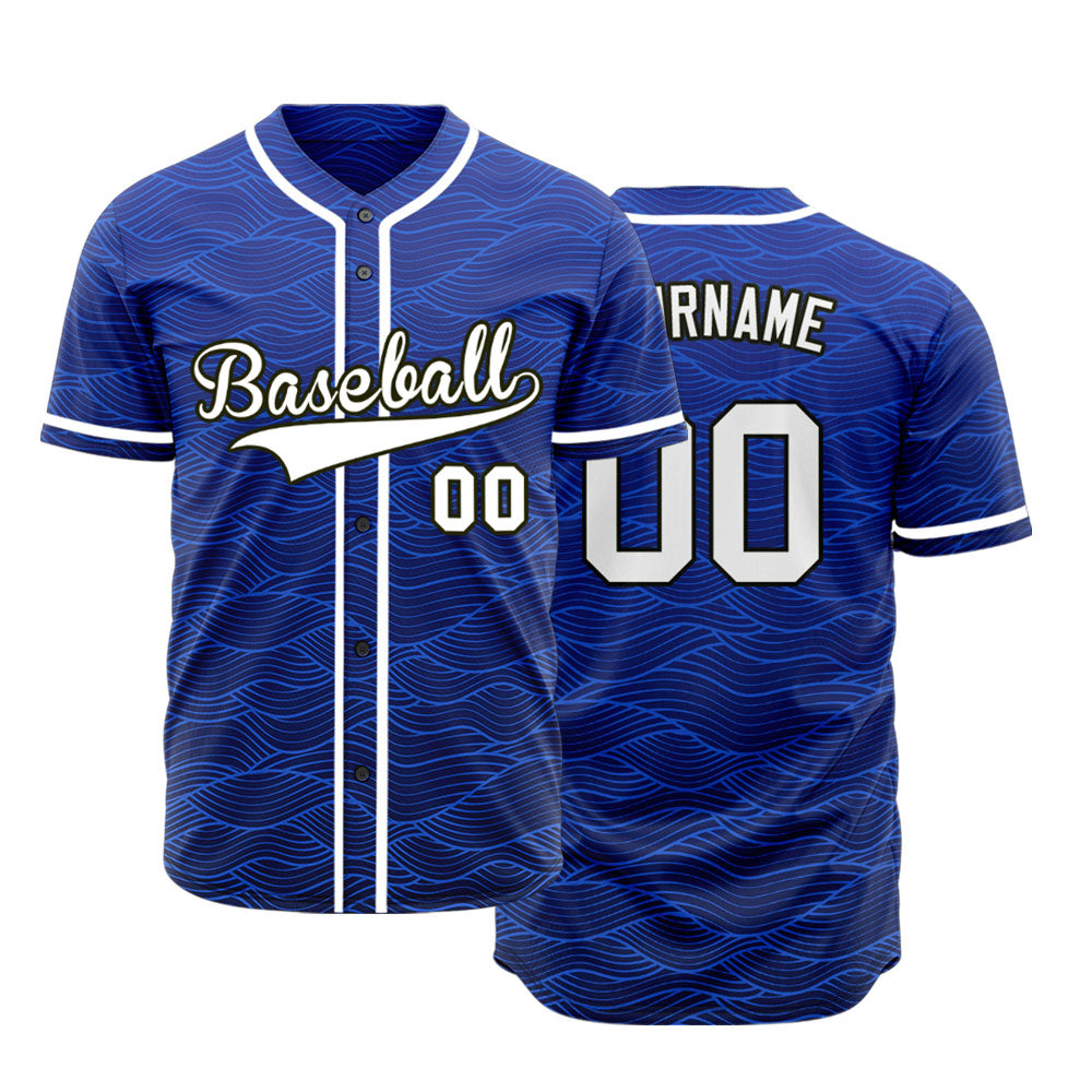 Custom Blue Wave Grain Baseball Jersey