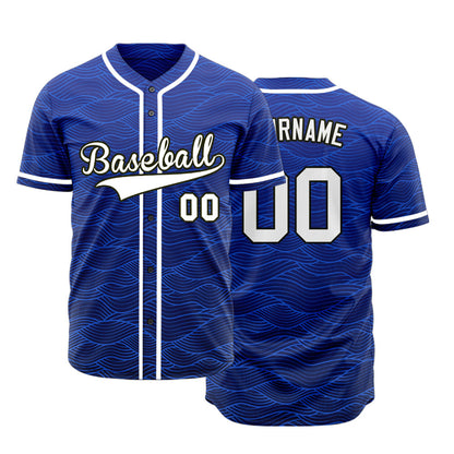 Custom Blue Wave Grain Baseball Jersey