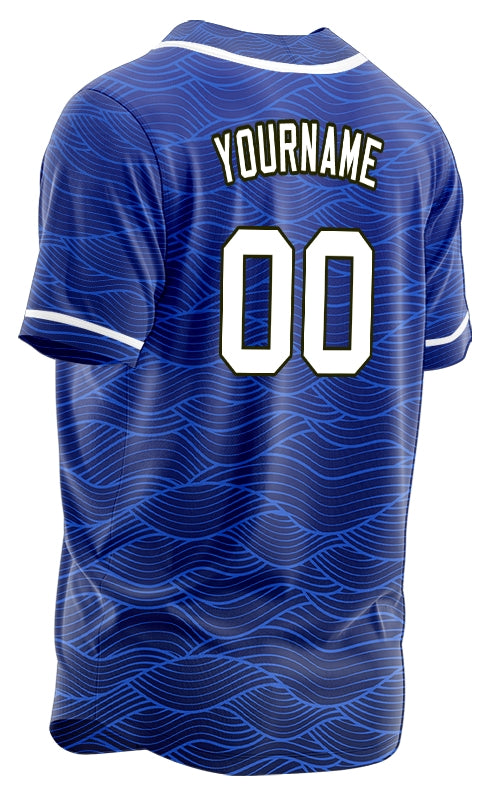Custom Blue Wave Grain Baseball Jersey