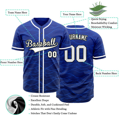 Custom Blue Wave Grain Baseball Jersey