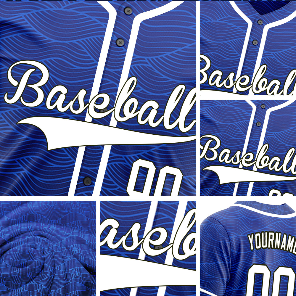 Custom Blue Wave Grain Baseball Jersey