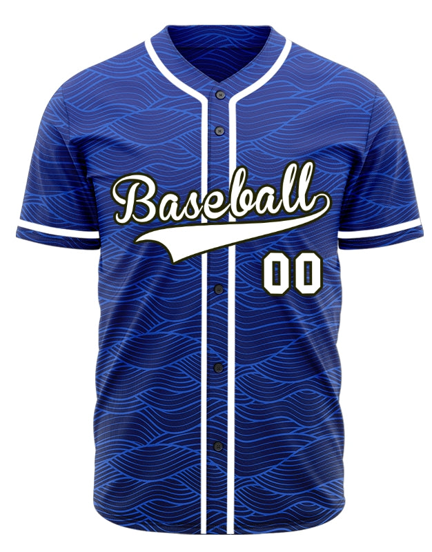 Custom Blue Wave Grain Baseball Jersey