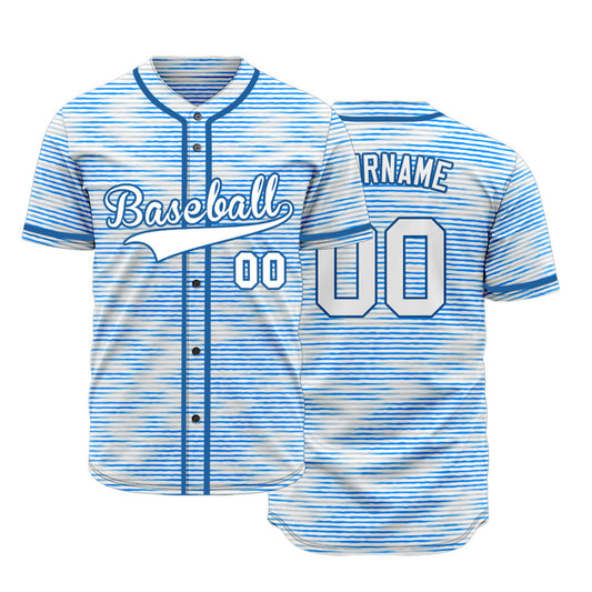 Custom Blue White Horizontal Line Baseball Jersey