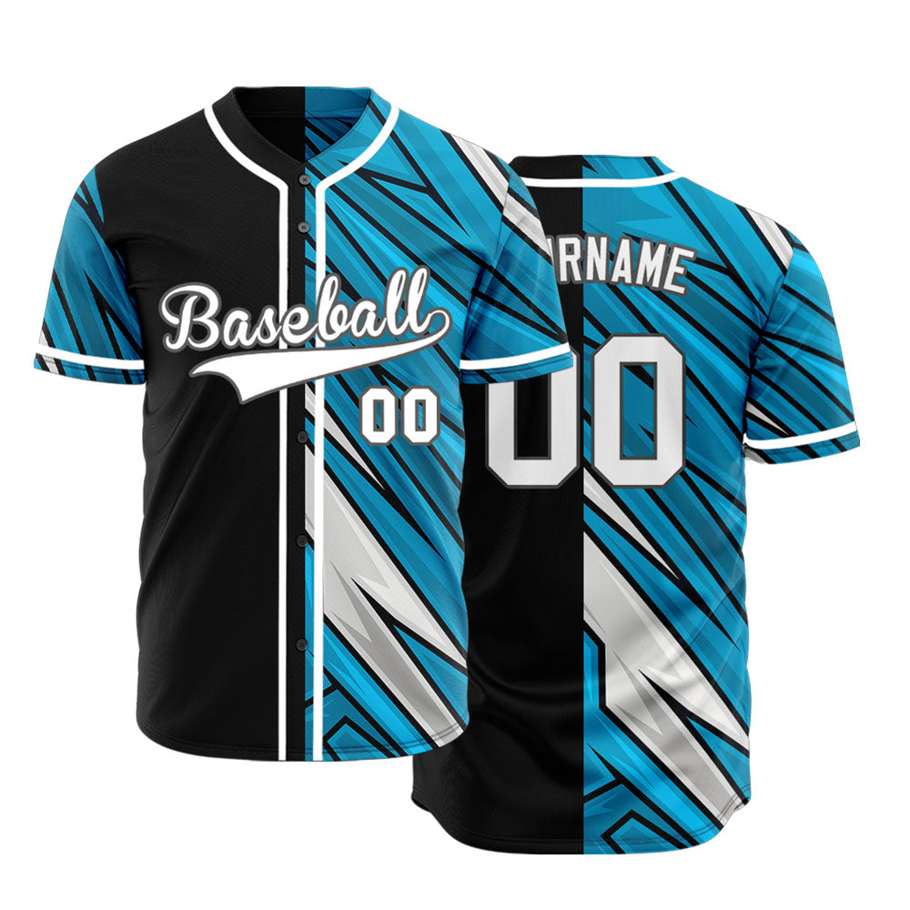 Custom Blue White Lightning Line Half Baseball Jersey