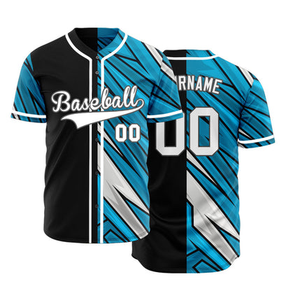 Custom Blue White Lightning Line Half Baseball Jersey