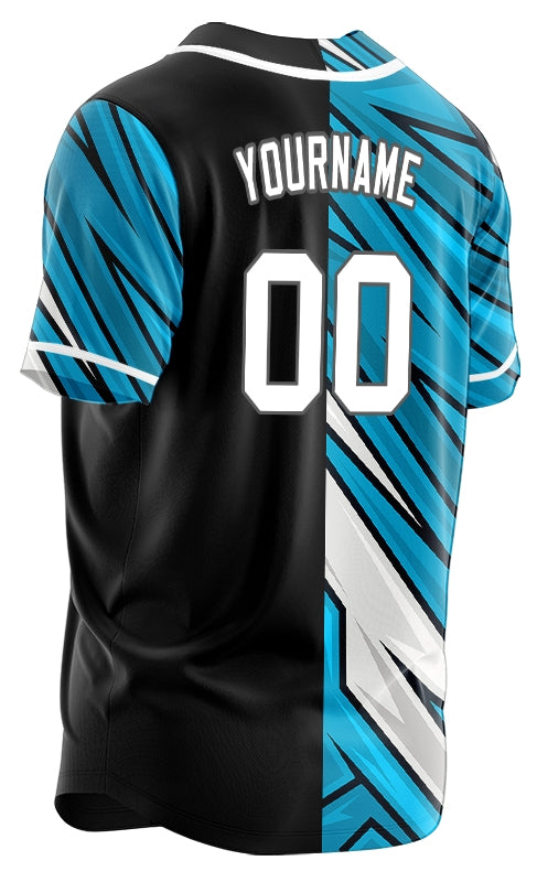 Custom Blue White Lightning Line Half Baseball Jersey