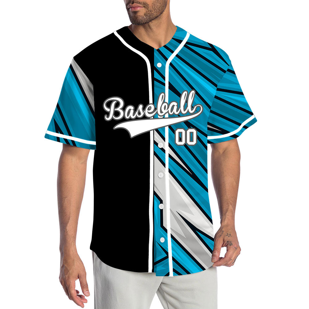 Custom Blue White Lightning Line Half Baseball Jersey