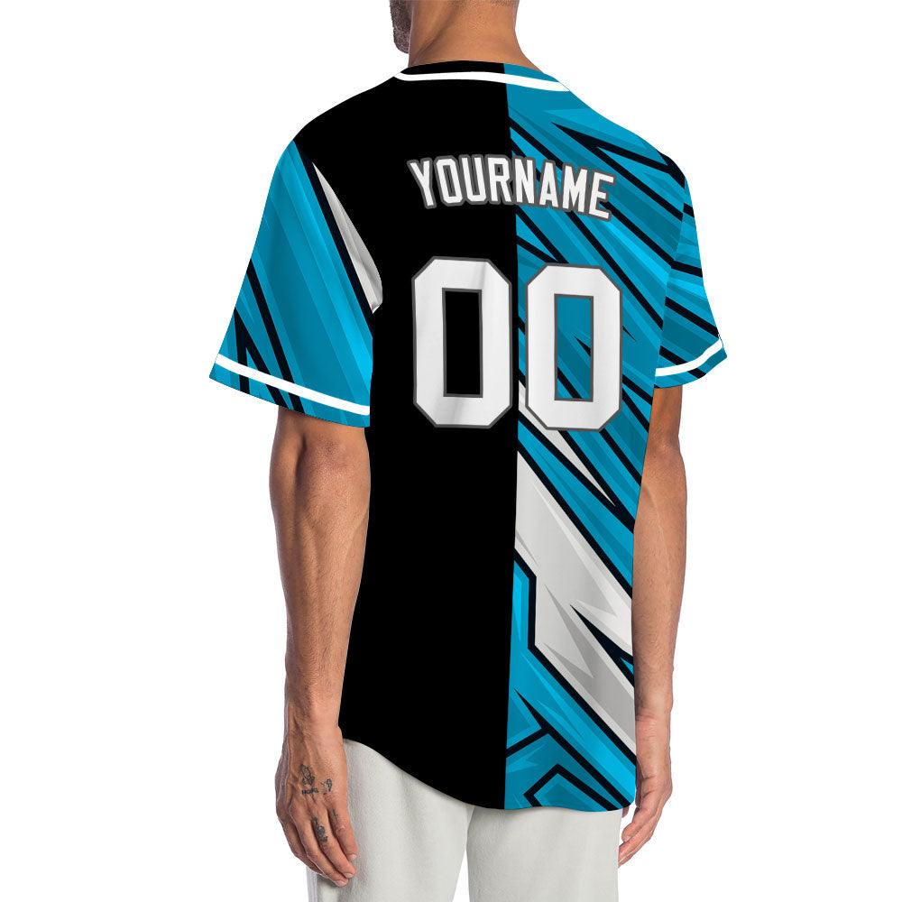 Custom Blue White Lightning Line Half Baseball Jersey