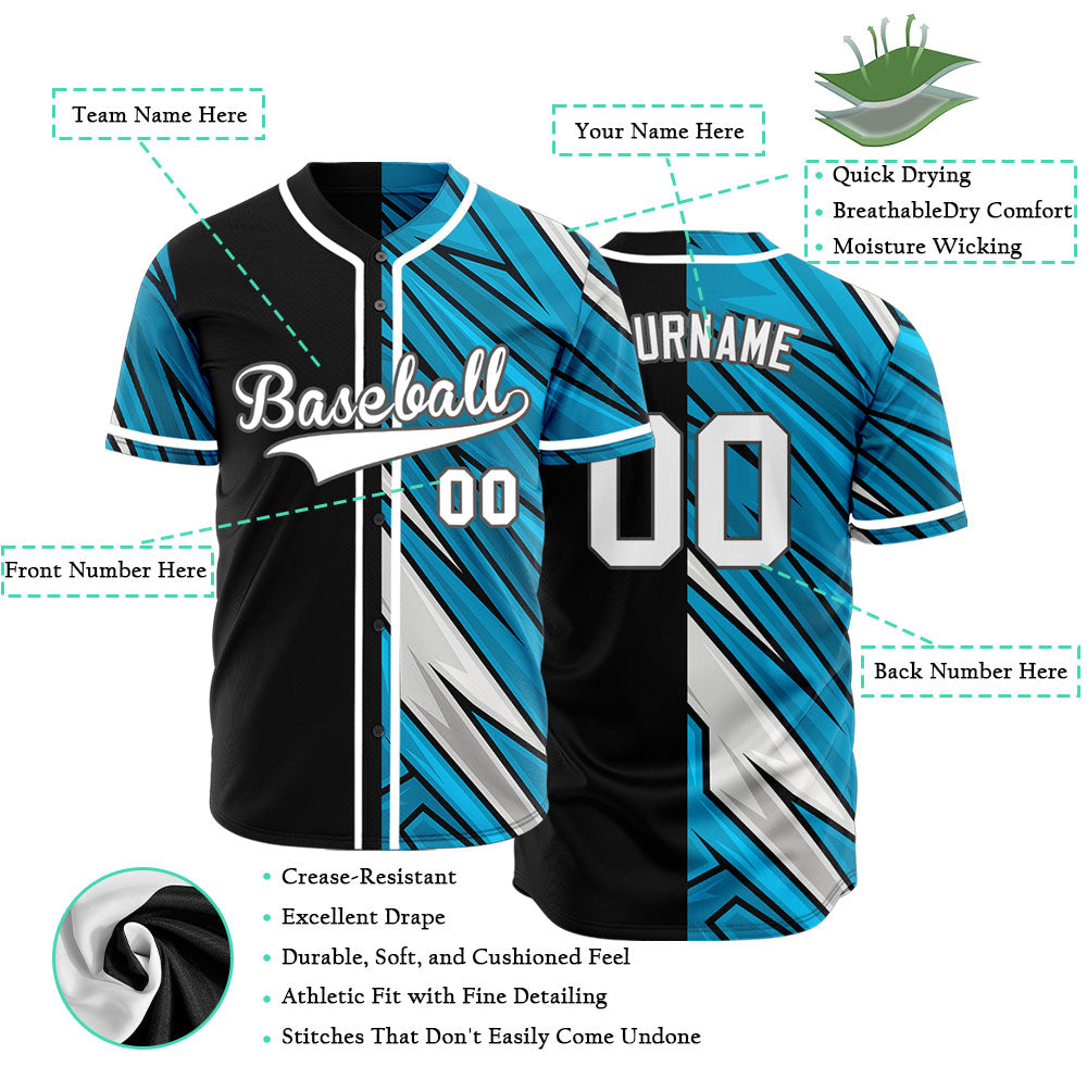 Custom Blue White Lightning Line Half Baseball Jersey