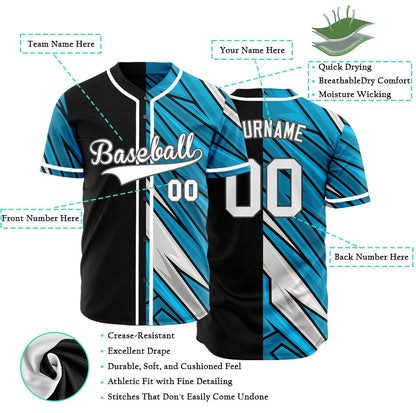 Custom Blue White Lightning Line Half Baseball Jersey
