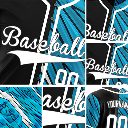 Custom Blue White Lightning Line Half Baseball Jersey