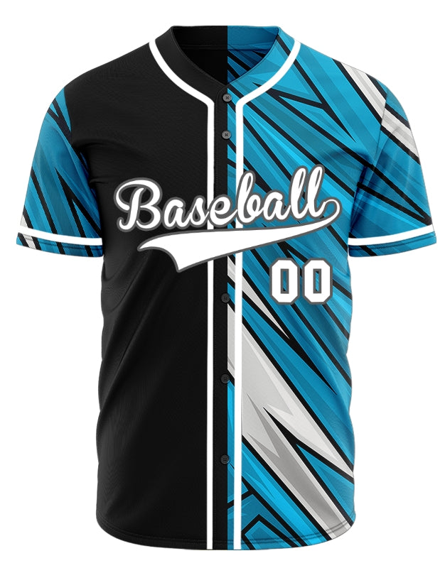 Custom Blue White Lightning Line Half Baseball Jersey