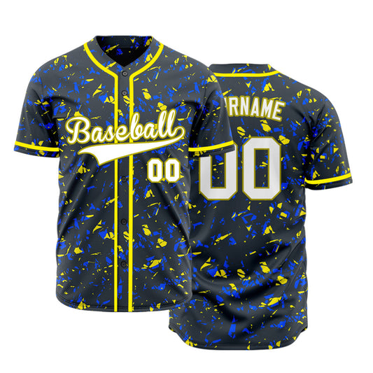 Custom Blue Yellow Fragments Baseball Jersey