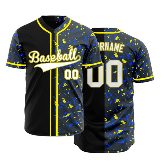 Custom Blue Yellow Fragments Half Baseball Jersey