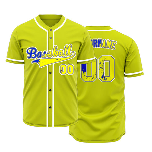 Custom Bule And Yellow Ink Baseball Jersey