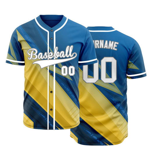 Custom Blue Yellow Lightning Line Baseball Jersey