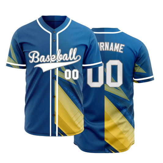 Custom Blue Yellow Lightning Line Half Baseball Jersey