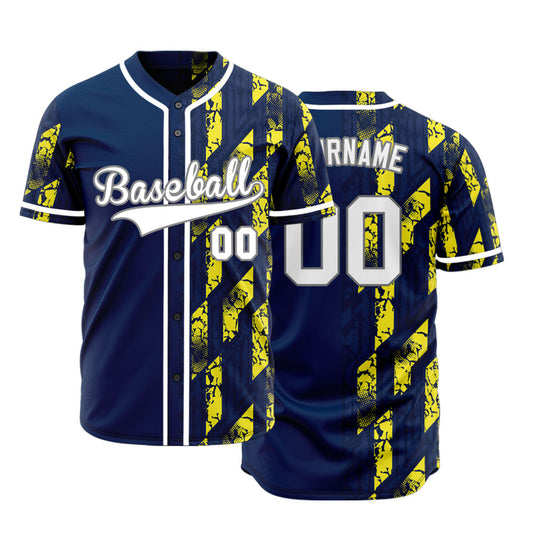Custom Blue Yellow Parallelogram Half Baseball Jersey
