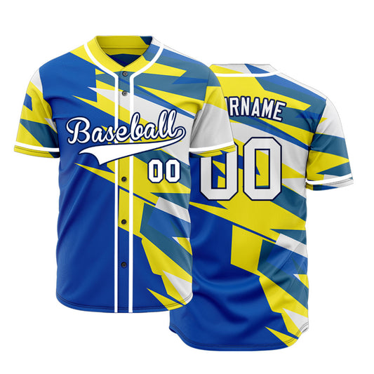 Custom Blue Yellow Slash Baseball Jersey