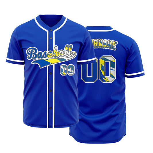 Custom Blue Yellow Slash Blue Baseball Jersey