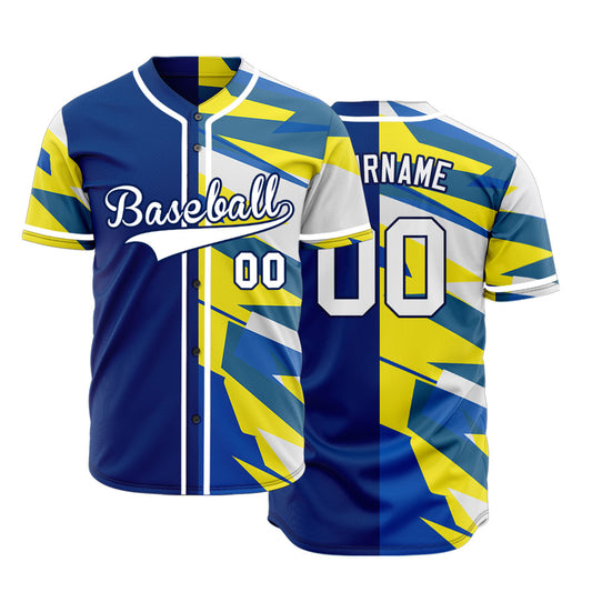 Custom Blue Yellow Slash Half Baseball Jersey