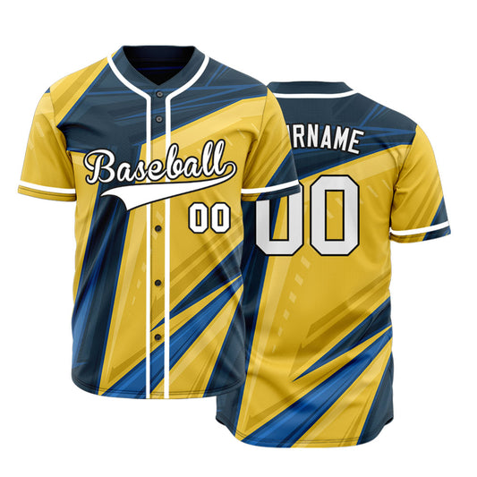 Custom Blue Yellow Twill Lines Baseball Jersey